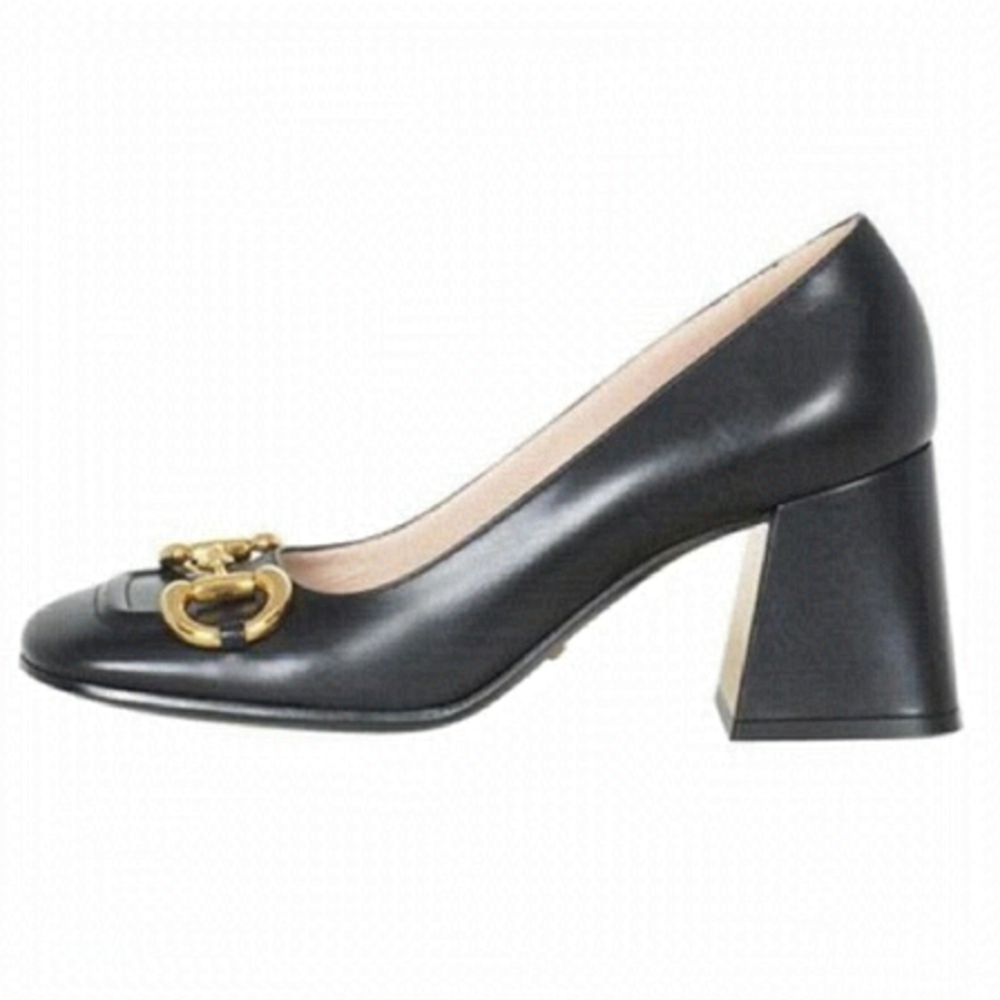Gucci Shoes Mid-Heel Horsebit Pumps Block Heel Black Leather 38 - Picture 1 of 9